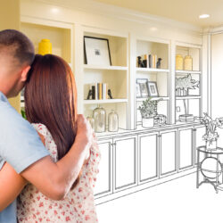 Young,Military,Couple,Facing,Custom,Built-in,Shelves,And,Cabinets,Design