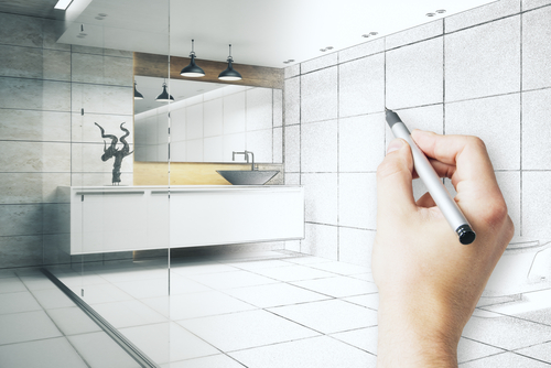 Hand,Drawing,Beautiful,Bathroom,Interior.,Engineering,Concept.,3d,Rendering